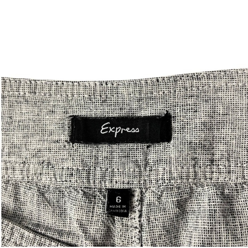Express Gray Linen Blend Sailor Shorts Sz 6 Low Waist Button Front Cuffed Hem - Picture 3 of 9
